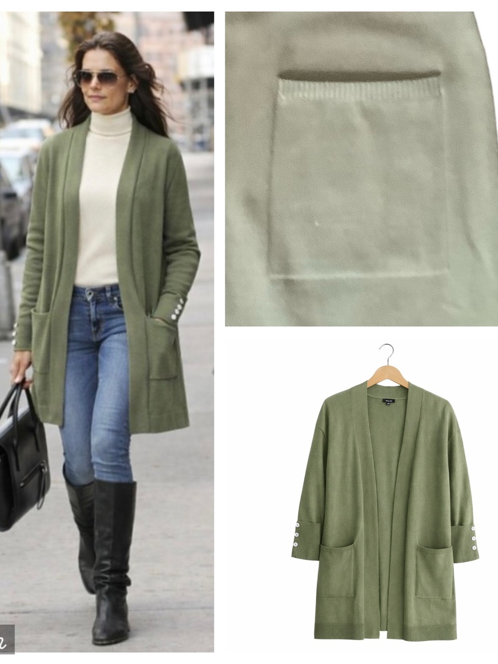 Verve Ami Open Front Army Green Sweater